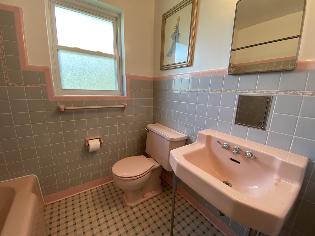 Buying an older home. Author's Mamie Eisenhower Pink Bathroom